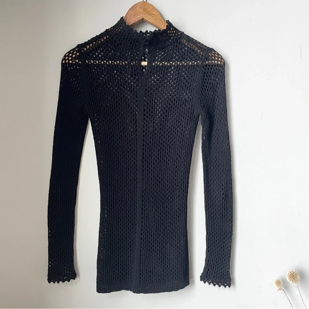 All Saints NEW Top. Mesh knit Black, Sz 0